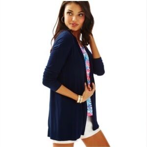 LILLY PULITZER Blithe Front Open Long Sleeve Lightweight Cardigan Navy Sz XS